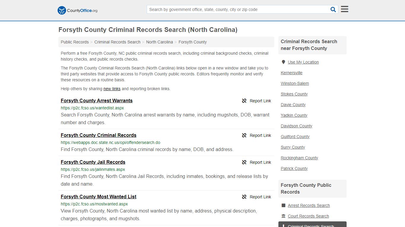 Forsyth County Criminal Records Search (North Carolina) - County Office